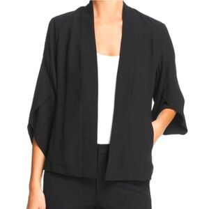 Eileen Fisher Silk Crepe Back Satin Open Front Jacket In Black Size Small